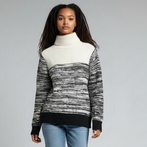 Fate Black and Light Cream Space Dye Long Sleeve Turtleneck Sweater
